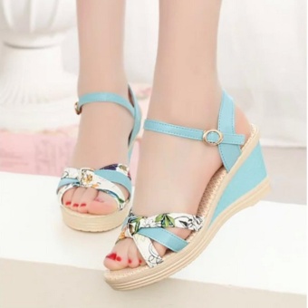 Qizhef Ms. Fashion Color Matching High Heels Wedge Sandals (Blue) -intl April 2018 - 3 Qizhef Ms. Fashion Color Matching High Heels Wedge Sandals (Blue) -intl - 3