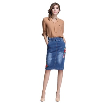 Ready Stock Women High Elastic Waist Embroidery Skiny A Line Mini Denim Skirts Plus Size S-4xL - Intl June 2018 - 3 Ready Stock Women High Elastic Waist Embroidery Skiny A Line Mini Denim Skirts Plus Size S-4xL - intl - 3