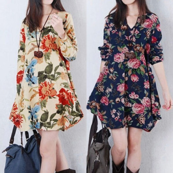 Sexy Womens Floral Linen Long Sleeve V-Neck Cute Party Mini Dress Dark Blue June 2018 - 4 Sexy Womens Floral Linen Long Sleeve V-Neck Cute Party Mini Dress Dark Blue - 4