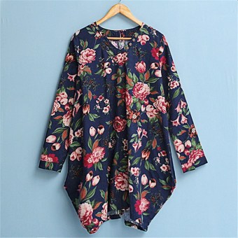 Sexy Womens Floral Linen Long Sleeve V-Neck Cute Party Mini Dress Dark Blue June 2018 - 5 Sexy Womens Floral Linen Long Sleeve V-Neck Cute Party Mini Dress Dark Blue - 5