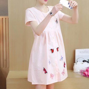 Small Wow Maternity Casual O-neck Print Linen Loose Above Knee Dress Pink - Intl June 2018 - 4 Small Wow Maternity Casual O-neck Print Linen Loose Above Knee Dress Pink - intl - 4