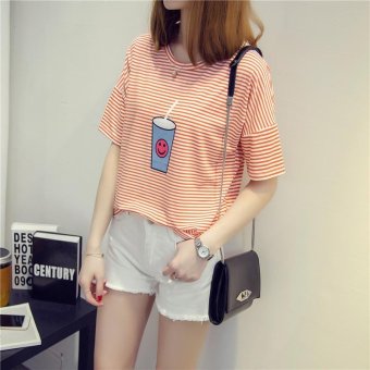 Summer Short Sleeve Striped Women Printed T-shirt - Intl June 2018 - 3 Summer short sleeve striped women printed t-shirt - intl - 3