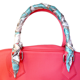 Twilly Silk Scarf And Wraps Bag Accessory Whitechain Print Design(Teal) June 2018 - 4 Twilly Silk Scarf And Wraps Bag Accessory Whitechain Print Design(Teal) - 4