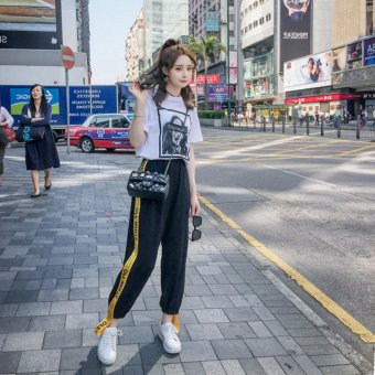VENFLON Women Korean Sport Street Applique Letter Print Patch Elastic Long Pant Jogger Sweatpants (Black) June 2018 - 4 VENFLON Women Korean Sport Street Applique Letter Print Patch Elastic Long Pant jogger sweatpants (Black) - 4