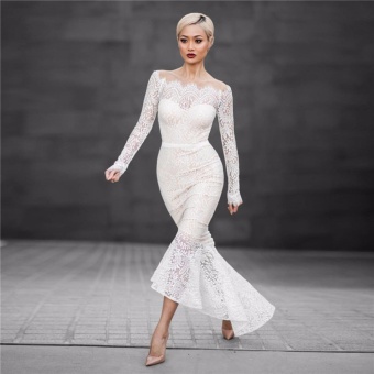VENFLON Women Sexy Off Shoulder Lace Mermaid Wedding Dress LadiesBridesmaid Party Midi Dresses Bridal Gowns High Quality (white) -intl June 2018 - 3 VENFLON Women sexy off shoulder Lace mermaid Wedding dress LadiesBridesmaid party Midi Dresses Bridal gowns High Quality (white) -intl - 3