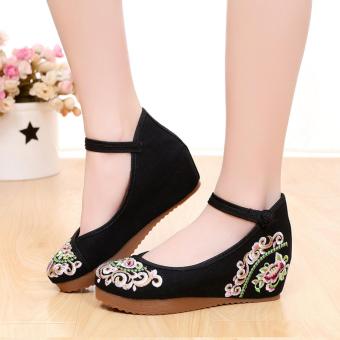 Veowalk Cotton Embroidered Women Casual Canvas Hidden Heel WedgesPlatforms Ankle Strap Vintage Comfort Bride Pump Shoes Black - Intl June 2018 - 2 Veowalk Cotton Embroidered Women Casual Canvas Hidden Heel WedgesPlatforms Ankle Strap Vintage Comfort Bride Pump Shoes Black - intl - 2