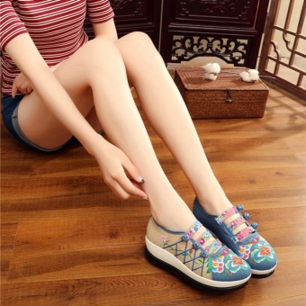 Veowalk Floral Embroidered Women Linen Canvas Slip-ons PlatformsShoes Blue - Intl April 2018 - 2 Veowalk Floral Embroidered Women Linen Canvas Slip-ons PlatformsShoes Blue - intl - 2
