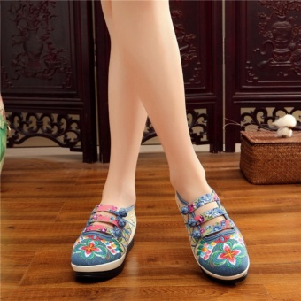Veowalk Floral Embroidered Women Linen Canvas Slip-ons PlatformsShoes Blue - Intl April 2018 - 3 Veowalk Floral Embroidered Women Linen Canvas Slip-ons PlatformsShoes Blue - intl - 3