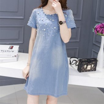 Washing Denim Dress Beading Short Sleeve Jeans Dresses (9 SizeS-5XL) - Intl June 2018 - 2 Washing Denim Dress Beading Short Sleeve Jeans Dresses (9 SizeS-5XL) - intl - 2