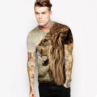 Women 3 D Printed Lion Unisex Leisure Round Neck Short Sleeves T-shirt (Brown) June 2018 - 2 Women 3 D Printed Lion Unisex Leisure Round Neck Short Sleeves T-shirt (Brown) - 2