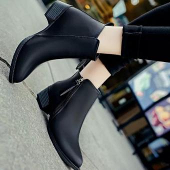 Women Boots Martin Boots Pointed Thick With Low Side Zipper England Boots (Black) June 2018 - 2 Women Boots Martin Boots Pointed Thick With Low Side Zipper England Boots (Black) - 2