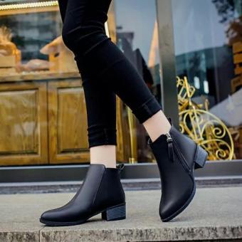 Women Boots Martin Boots Pointed Thick With Low Side Zipper England Boots (Black) June 2018 - 3 Women Boots Martin Boots Pointed Thick With Low Side Zipper England Boots (Black) - 3