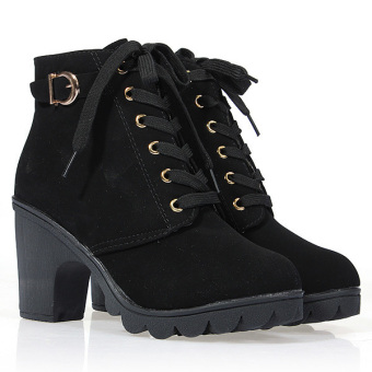 Women Chunky Block High Heel Ankle Boots Winter Nubuck Buckle Martin Boot Shoes Black -Intl May 2018 - 3 Women Chunky Block High Heel Ankle Boots Winter Nubuck Buckle Martin Boot Shoes Black -Intl - 3