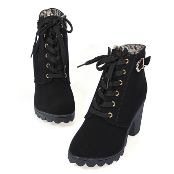 Women Chunky Block High Heel Ankle Boots Winter Nubuck Buckle Martin Boot Shoes Black -Intl May 2018 - 2 Women Chunky Block High Heel Ankle Boots Winter Nubuck Buckle Martin Boot Shoes Black -Intl - 2