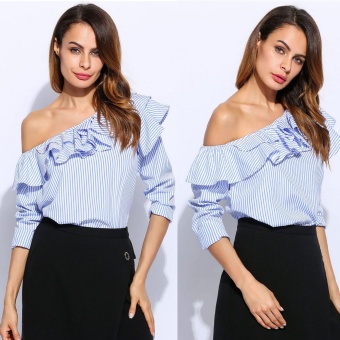 Women Cotton One Shoulder Stripe Long Sleeve Slim Pullover T Shirt Top - Intl June 2018 - 2 Women Cotton One Shoulder Stripe Long Sleeve Slim Pullover T Shirt Top - intl - 2