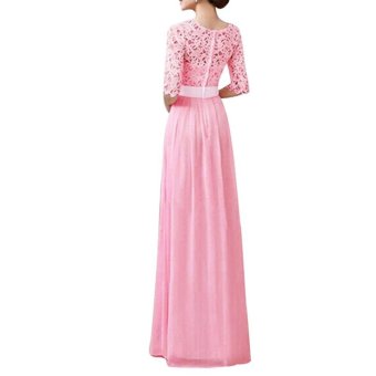 Women Crochet Lace 1/2 Sleeve Tunic Bridesmaid Formal Gown Party Maxi Chiffon Long Dress (Blush Pink) - Intl June 2018 - 3 Women Crochet Lace 1/2 Sleeve Tunic Bridesmaid Formal Gown Party Maxi Chiffon Long Dress (Blush Pink) - intl - 3