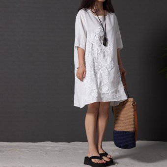 Women Fashion Embroidered Long Sleeved Cotton Linen Dress Lace ALine Plus Size Dress - Intl June 2018 - 2 Women Fashion Embroidered Long Sleeved Cotton Linen Dress Lace ALine Plus Size Dress - intl - 2