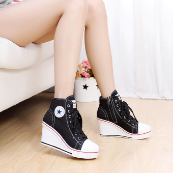 Women Girls Shoes High Top Wedge Heel Shoes Lace Up Canvas Sneakers 8CM Height June 2018 - 5 Women Girls Shoes High Top Wedge Heel shoes Lace Up Canvas Sneakers 8CM Height - 5