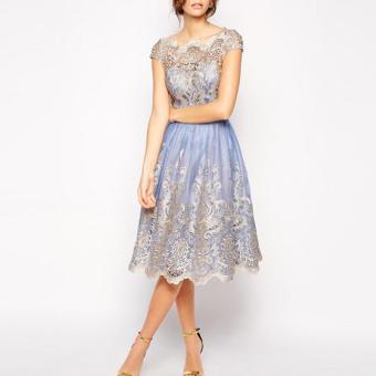 Women Lace Embroidery Hollow Out Midi Dress For Evening Party(Purple) - Intl June 2018 - 2 Women Lace Embroidery Hollow Out Midi Dress for Evening Party(Purple) - intl - 2