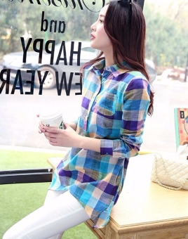 Women Long Sleeve Lapel Long Plaid Casual Shirt Blouse - Intl June 2018 - 2 Women Long Sleeve Lapel Long Plaid Casual Shirt Blouse - Intl - 2
