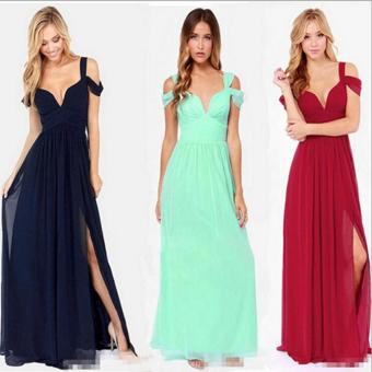 Women Party Dress Strap V-Neck Chiffon Bohemia Long Dress (Navy Blue) - Intl June 2018 - 2 Women Party Dress Strap V-Neck Chiffon Bohemia Long Dress (Navy Blue) - intl - 2