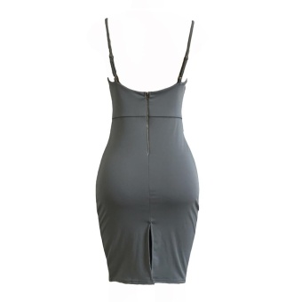 Women Pencil Dress Solid Plunging V Neck Sleeveless Bandage Lace Up Midi Backless Bodycon One-Piece Grey - Intl June 2018 - 5 Women Pencil Dress Solid Plunging V Neck Sleeveless Bandage Lace Up Midi Backless Bodycon One-Piece Grey - intl - 5