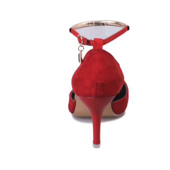 Women Pointed Toe Suede Buckle Strap Pumps Shoes (Red) June 2018 - 3 Women Pointed Toe Suede Buckle Strap Pumps Shoes (Red) - 3