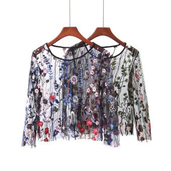 Women See Through Floral Embroidery Mesh Shirts Transparent LongSleeve Blouse Female Casual Tops(Blue) - Intl June 2018 - 4 Women See Through Floral Embroidery Mesh Shirts Transparent LongSleeve Blouse Female Casual Tops(Blue) - intl - 4