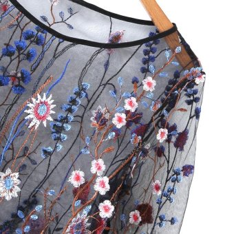 Women See Through Floral Embroidery Mesh Shirts Transparent LongSleeve Blouse Female Casual Tops(Blue) - Intl June 2018 - 3 Women See Through Floral Embroidery Mesh Shirts Transparent LongSleeve Blouse Female Casual Tops(Blue) - intl - 3