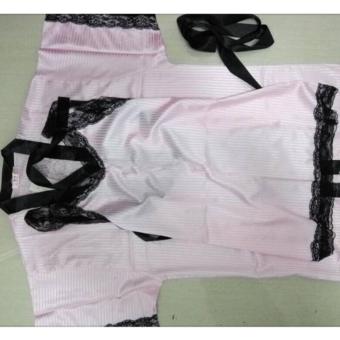 Women Striped Silk Pijama Sexy V-neck Silk Lace Robe Set Sleep Wear2pcs Soft Woman Nightgown - Intl June 2018 - 5 Women Striped Silk Pijama Sexy V-neck Silk Lace Robe Set Sleep Wear2pcs soft woman nightgown - intl - 5
