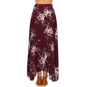 Women Summer Bohemian Style Chiffon Floral Print Side Split Skirt Wine Red - Intl June 2018 - 4 Women Summer Bohemian Style Chiffon Floral Print Side Split Skirt Wine Red - intl - 4