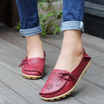 Women's Casual Shoes Genuine Leather Woman Loafers Slip-On Female Flats Moccasins Ladies Driving Shoe Cut-Outs Mother Footwear(Red Wine) June 2018 - 2 Women's Casual Shoes Genuine Leather Woman Loafers Slip-On Female Flats Moccasins Ladies Driving Shoe Cut-Outs Mother Footwear(Red wine) - 2