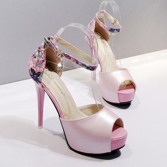 Women's Peep Toe Platform High Heels Elegant Sandals With Flowers Pink - Intl June 2018 - 4 Women's Peep Toe Platform High Heels Elegant Sandals with Flowers Pink - intl - 4