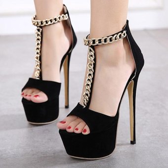 Women's Platform T-strap High Heels Elegant Party Sandals Black - Intl June 2018 - 2 Women's Platform T-strap High Heels Elegant Party Sandals Black - intl - 2