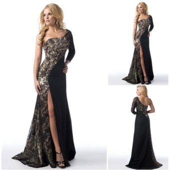 Women's Prom Gown Sexy One Shoulder Lace Long Sleeve Mermaid Slit Maxi Dress (Black) - Intl July 2018 - 3 Women's Prom Gown Sexy One Shoulder Lace Long Sleeve Mermaid Slit Maxi Dress (Black) - intl - 3