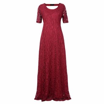 Women's Sexy Lace Long Dress Plus Size Wine Red - Intl June 2018 - 3 Women's Sexy Lace Long Dress Plus Size Wine Red - intl - 3