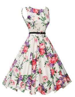 Women's Audrey Hepburn Floral Robe Retro Swing Casual VintageDresses (Pink) June 2018 - 5 Women's Audrey Hepburn Floral Robe Retro Swing Casual VintageDresses (Pink) - 5