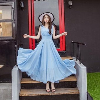 Women's Cute Style Bohemian Dress 2017 New Summer Fashion Long SlimSleeveless Solid Beach Dresses (Sky Blue) - Intl June 2018 - 2 Women's Cute Style Bohemian Dress 2017 New Summer Fashion Long SlimSleeveless Solid Beach Dresses (Sky Blue) - intl - 2