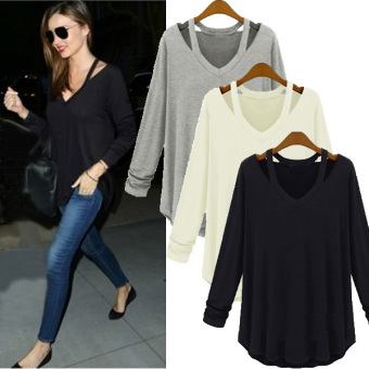 Womens Fashion Off Shoulder Long Sleeve V-Neck Loose Blouse White - Intl June 2018 - 2 Womens Fashion Off Shoulder Long Sleeve V-Neck Loose Blouse White - Intl - 2