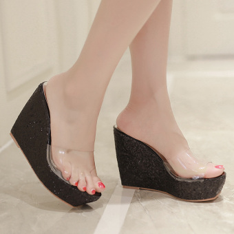 Womens Open Toe Wedge PU Casual Sandals With Sequined Black - Intl June 2018 - 2 Womens Open Toe Wedge PU Casual Sandals with Sequined Black - intl - 2