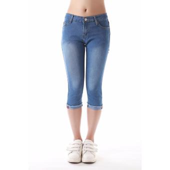 Women's Plain Vintage Blue Capri Short June 2018 - 3 Women's Plain Vintage Blue Capri Short - 3