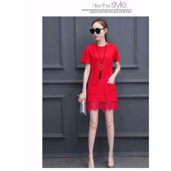 Women's Short Sleeve Casual Loose T-Shirt Dress(Red) April 2018 - 2 Women's Short Sleeve Casual Loose T-Shirt Dress(Red) - 2