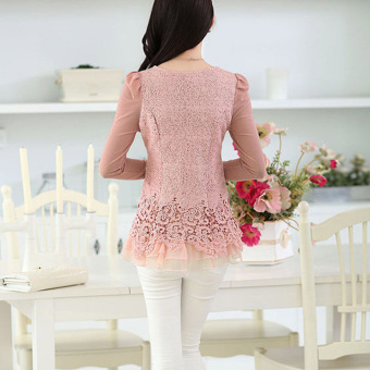 YBC Women Floral Chiffon Blouse Long Sleeve Lace Crochet Casual Tops Pink June 2018 - 3 YBC Women Floral Chiffon Blouse Long Sleeve Lace Crochet Casual Tops Pink - 3