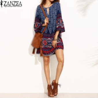 ZANZEA Oversize Womens Round Neck 3/4 Sleeve Casual Long Shirt Ladies Party Summer Vintage Mini Dress Floral Print Vestido (Blue) - Intl June 2018 - 3 ZANZEA Oversize Womens Round Neck 3/4 Sleeve Casual Long Shirt Ladies Party Summer Vintage Mini Dress Floral Print Vestido (Blue) - intl - 3