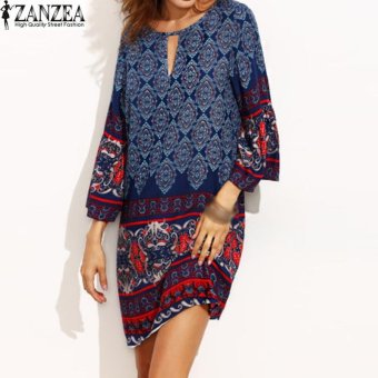 ZANZEA Oversize Womens Round Neck 3/4 Sleeve Casual Long Shirt Ladies Party Summer Vintage Mini Dress Floral Print Vestido (Blue) - Intl June 2018 - 2 ZANZEA Oversize Womens Round Neck 3/4 Sleeve Casual Long Shirt Ladies Party Summer Vintage Mini Dress Floral Print Vestido (Blue) - intl - 2