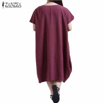 ZANZEA Summer Womens Solid Dress Casual Loose Plus Size S-5XL ShortSleeve O-Neck Dresses Vestidos (Claret) - Intl June 2018 - 3 ZANZEA Summer Womens Solid Dress Casual Loose Plus Size S-5XL ShortSleeve O-Neck Dresses Vestidos (Claret) - intl - 3