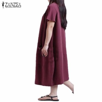 ZANZEA Summer Womens Solid Dress Casual Loose Plus Size S-5XL ShortSleeve O-Neck Dresses Vestidos (Claret) - Intl June 2018 - 2 ZANZEA Summer Womens Solid Dress Casual Loose Plus Size S-5XL ShortSleeve O-Neck Dresses Vestidos (Claret) - intl - 2