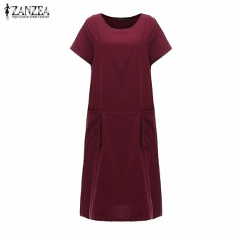 ZANZEA Summer Womens Solid Dress Casual Loose Plus Size S-5XL ShortSleeve O-Neck Dresses Vestidos (Claret) - Intl June 2018 - 4 ZANZEA Summer Womens Solid Dress Casual Loose Plus Size S-5XL ShortSleeve O-Neck Dresses Vestidos (Claret) - intl - 4