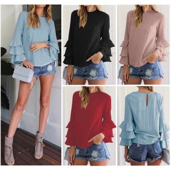 ZANZEA Women Blouses Ladies O-Neck Flounce Long Sleeve Solid Blusas Casual Loose Tops Plus Size (Wine Red) - Intl June 2018 - 3 ZANZEA Women Blouses Ladies O-Neck Flounce Long Sleeve Solid Blusas Casual Loose Tops Plus Size (Wine Red) - intl - 3