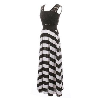 ZANZEA Women Boho Lace Long Maxi Party Dress Beach Chiffon Stripe Dresses Black And White-Intl June 2018 - 4 ZANZEA Women Boho Lace Long Maxi Party Dress Beach Chiffon Stripe Dresses Black and White-Intl - 4